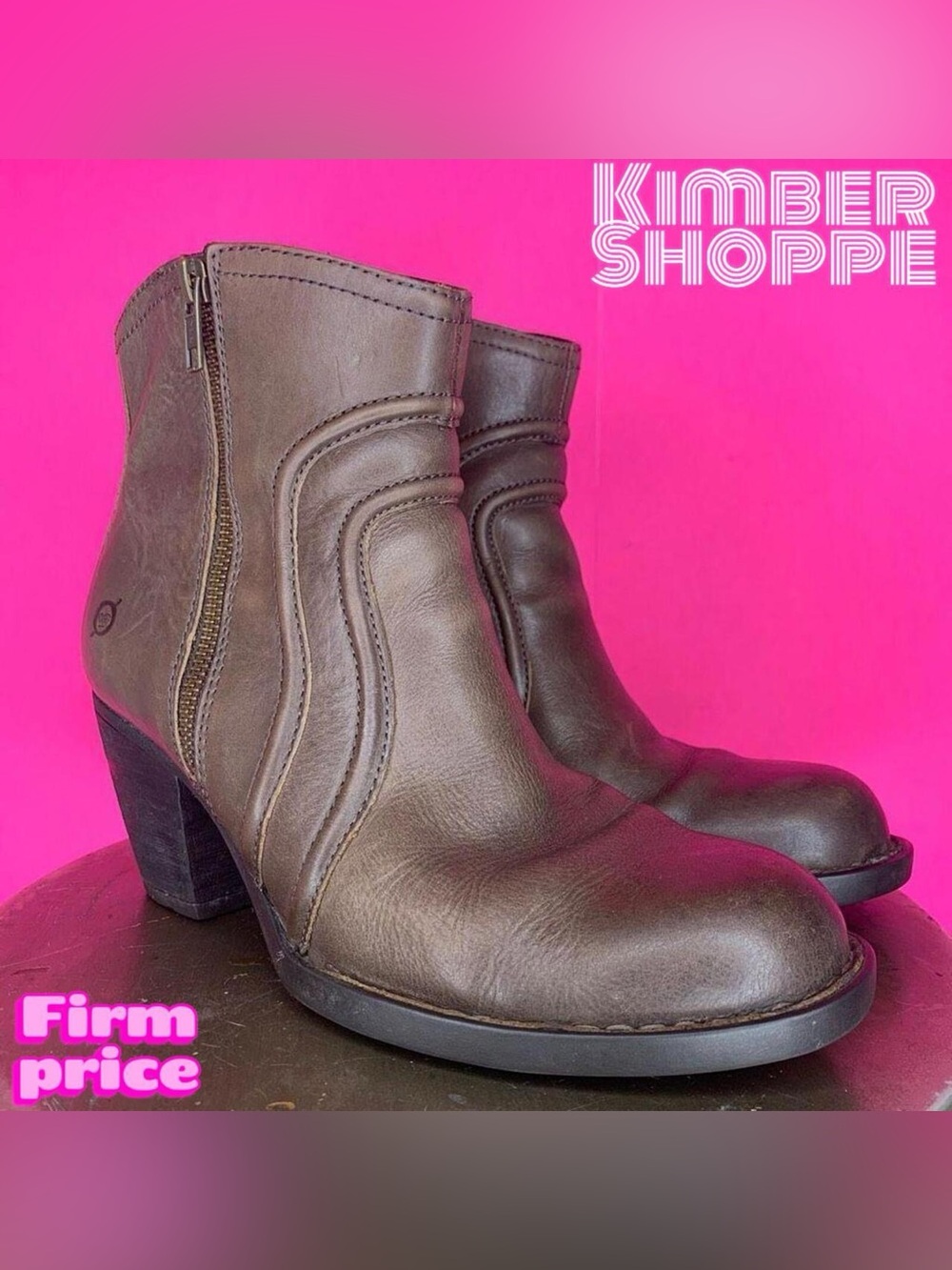 Born Anny Brown Leather Round Toe Heeled Ankle Boots US 8 UK 6